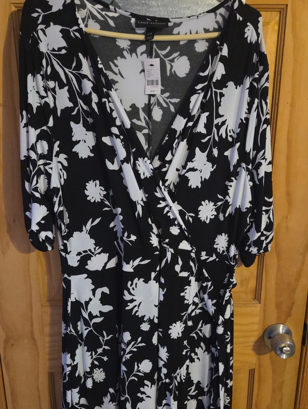 Lane Bryant Black & White Floral Wrap Midi Dress